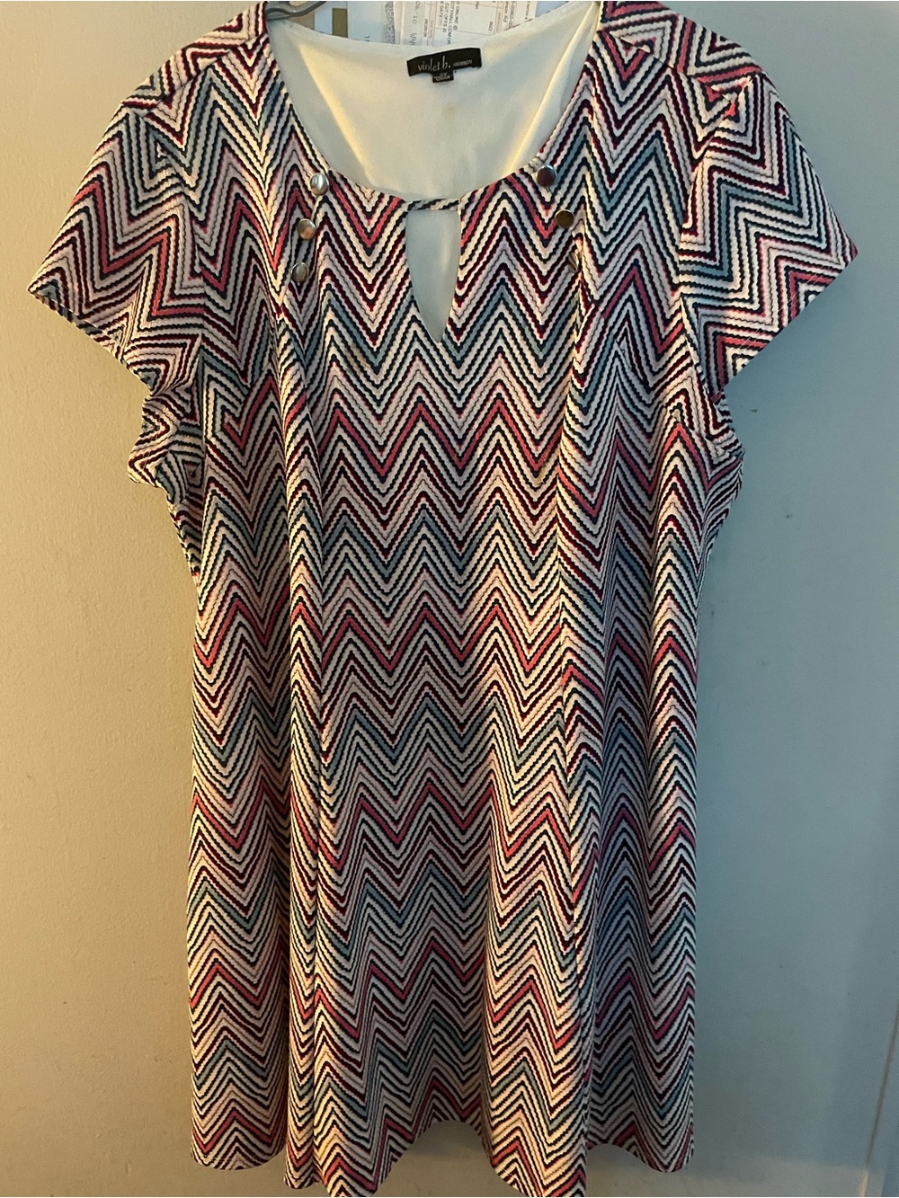 Nikki B Chevron Keyhole Swing Dress - Pink, Black & White